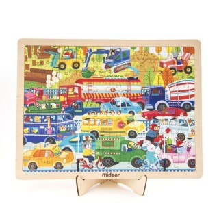 MIDEER Dřevěné puzzle Rušný provoz 100 dílků