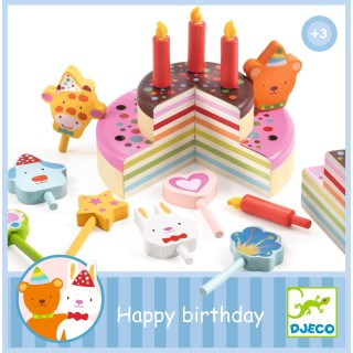 DJECO Dřevěný narozeninový dort Happy birthday