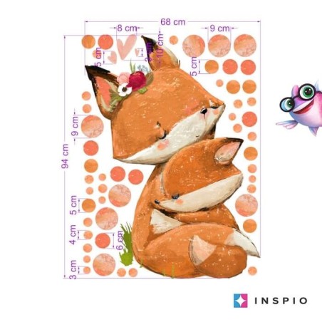 Inspio Dětská samolepka na zeď Objímající se lišky Inspio Dětská samolepka na zeď Objímající se lišky