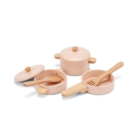 Woet by New Classic Toys Dřevěná sada hrnců a pánve růžová Woet by New Classic Toys Dřevěná sada hrnců a pánve růžová
