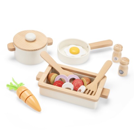 Woet by New Classic Toys Dřevěná sada pánve, pekáče a hrnce Woet by New Classic Toys Dřevěná sada pánve, pekáče a hrnce