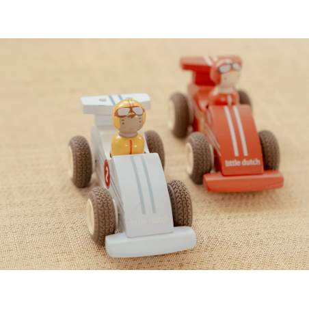 Little Dutch Dřevěná závodní autíčka na setrvačník