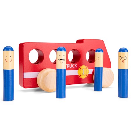 Woet by New Classic Toys Dřevěné hasičské autíčko s vyskakovacími panáčky
