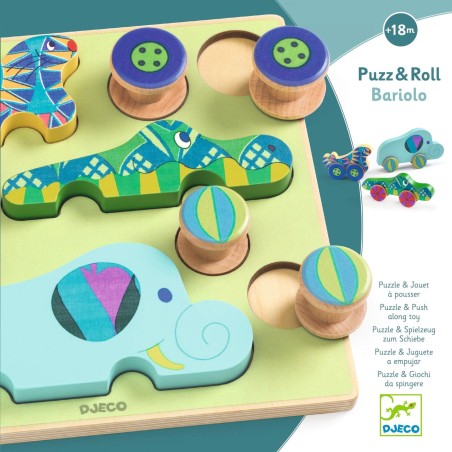 DJECO Vkládací puzzle Puzz & Roll Zvířátková autíčka