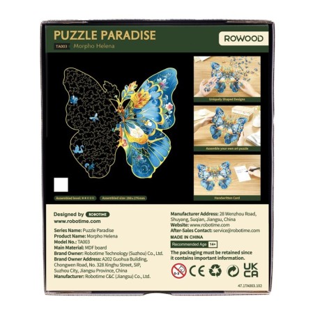 RoboTime Dřevěné puzzle Motýl Morpho Helena