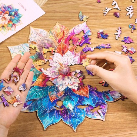 RoboTime Dřevěné puzzle Květinová mandala