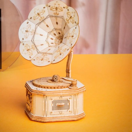 RoboTime 3D dřevěná skládačka Starožitný gramofon