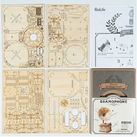 RoboTime 3D dřevěná skládačka Starožitný gramofon