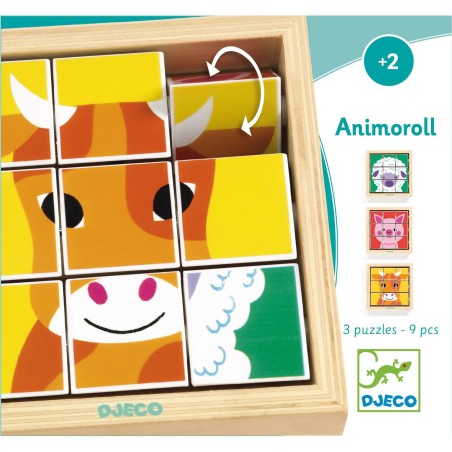 DJECO Otáčivé dřevěné puzzle Animoroll Farma