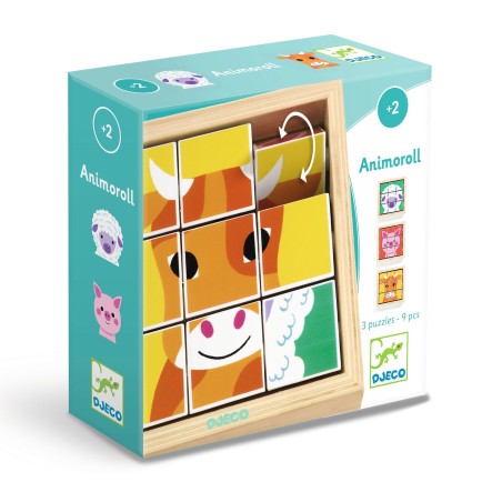 DJECO Otáčivé dřevěné puzzle Animoroll Farma