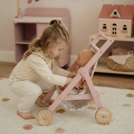 Little Dutch Dřevěný kočárek pro panenky golfky Pink