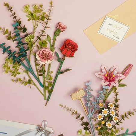 RoboTime 3D dřevěná skládačka Košík s květinami