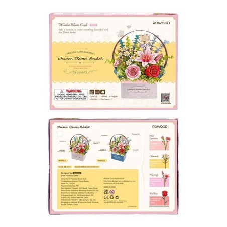 RoboTime 3D dřevěná skládačka Košík s květinami