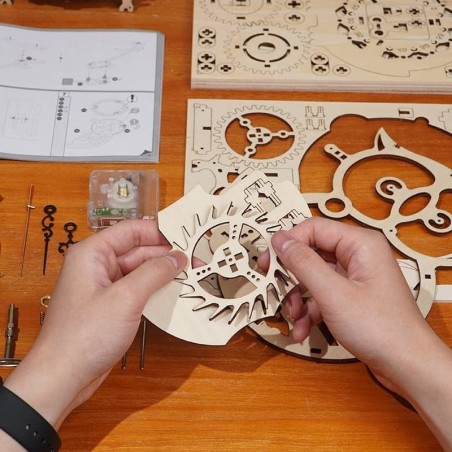 RoboTime 3D dřevěné mechanické puzzle Soví hodiny
