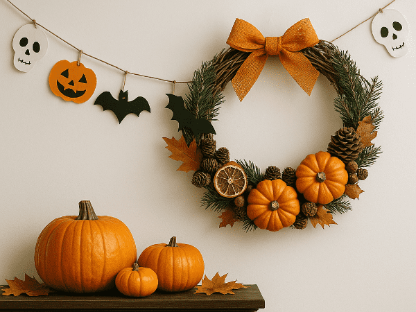 DIY halloweenské dekorace: Jak si vyrobit strašidelnou girlandu a věnec na dveře