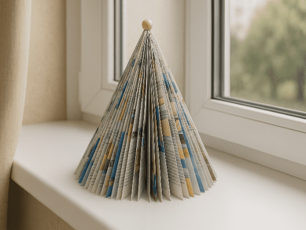 Papírový stromeček z časopisů nebo knih – skvělý na stůl nebo parapet