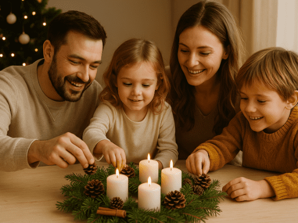 Adventní svícen z přírodnin: kouzlo Vánoc vytvořené společně s dětmi