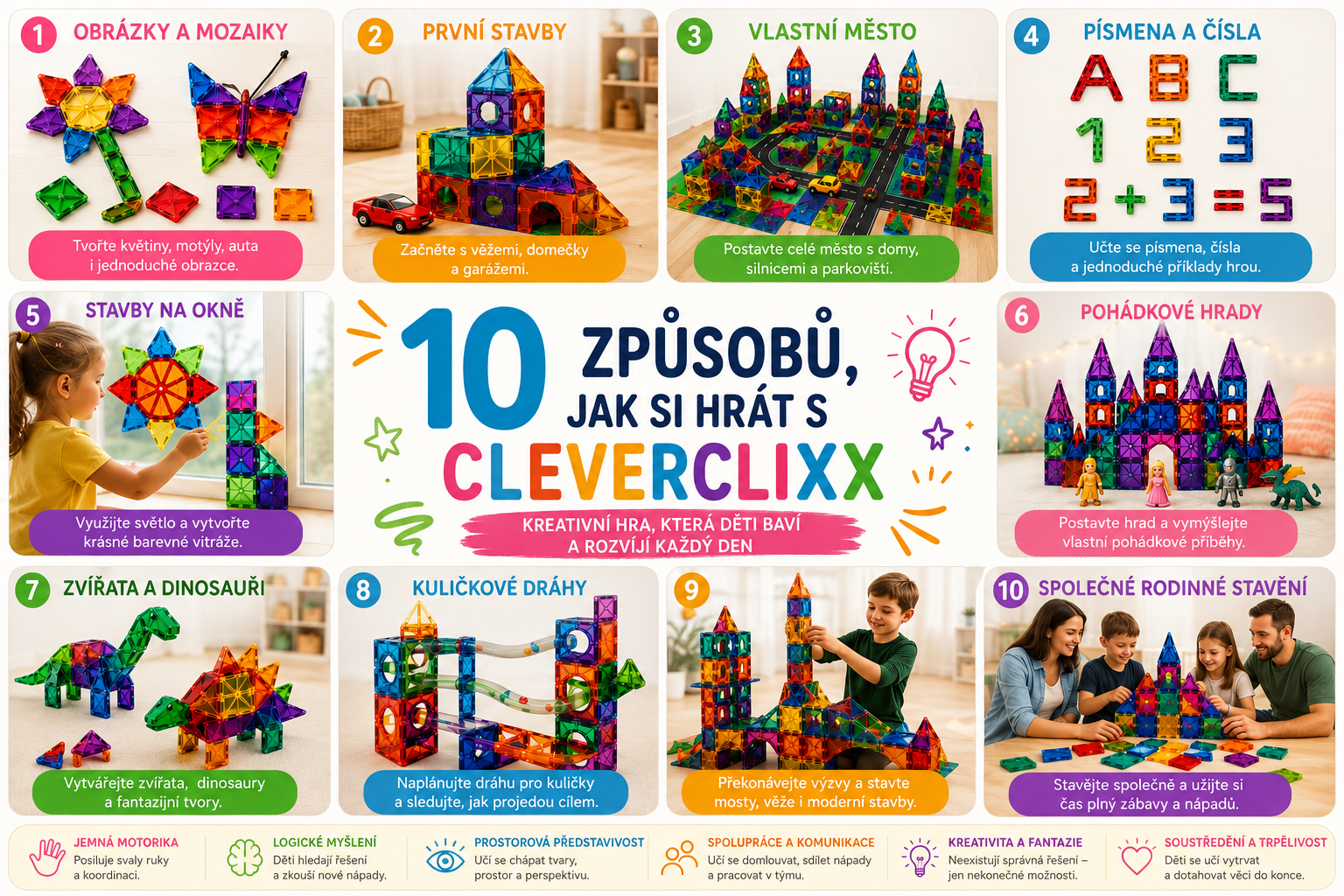 Inspirace na 10 způsobů hraní s magnetickou stavebnicí Cleverclixx