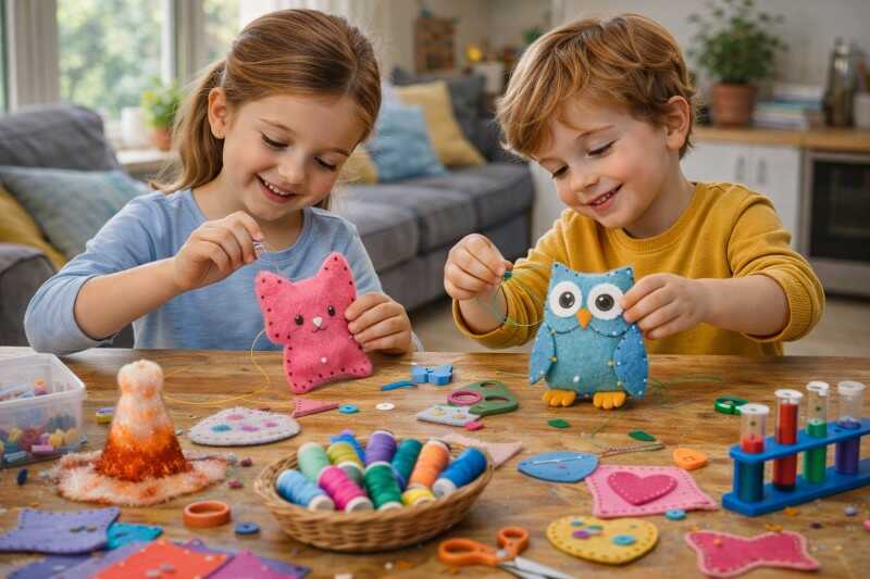 Děti si doma rozvíjí kreativitu šitím z plsti