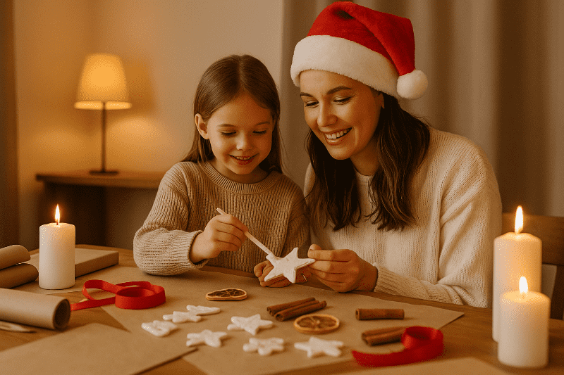 Děti se zapojují do vánočních příprav a vyrábějí ozdoby s rodiči.