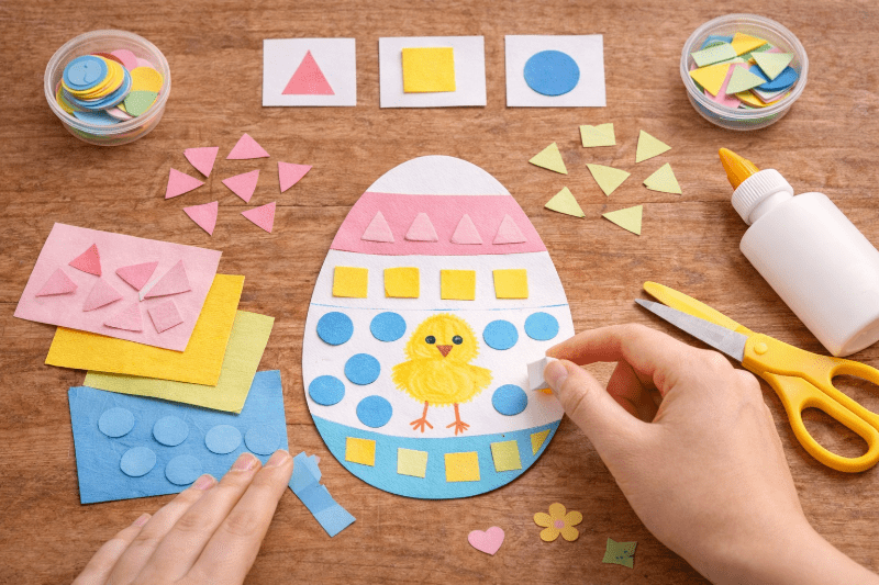 Lepení velikonočního vajíčka podle barev a tvarů – tvoření pro předškoláky