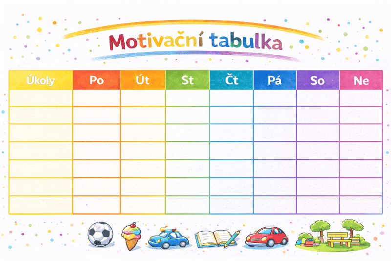 Tisknutelná motivační tabulka pro děti s prázdnými políčky na úkoly