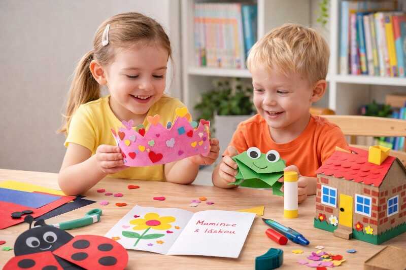 Děti při papírovém tvoření doma – kreativní aktivita z papíru