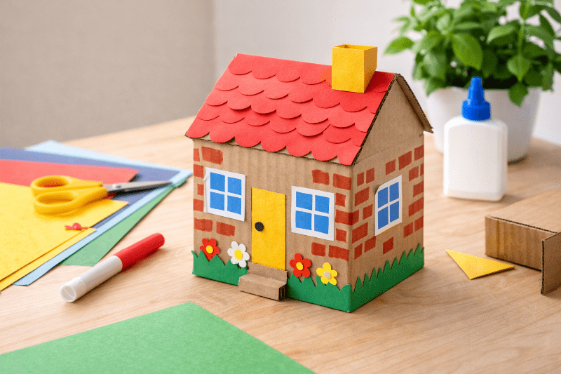 Papírový domeček z krabice – kreativní tvoření pro děti