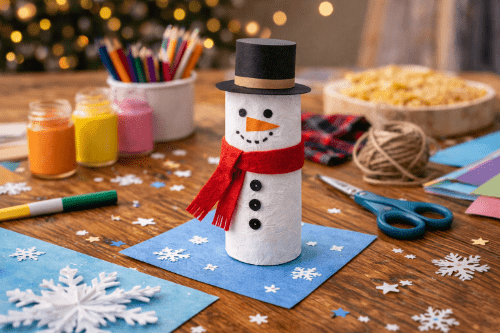 Sněhulák z ruličky od toaletního papíru jako recy zimní tvoření pro děti