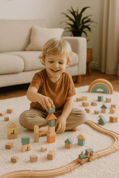 Šťastné dítě si hraje s oblíbenou hračkou – radost ze hry a kvalitní výběr z KidsParadise