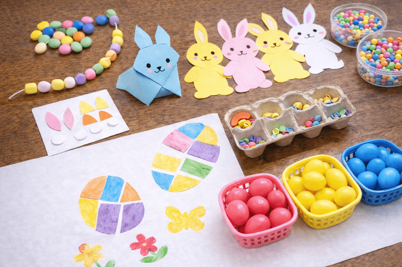 Tvoření bez lepidla pro děti – skládání, navlékání a třídění s velikonočními motivy
