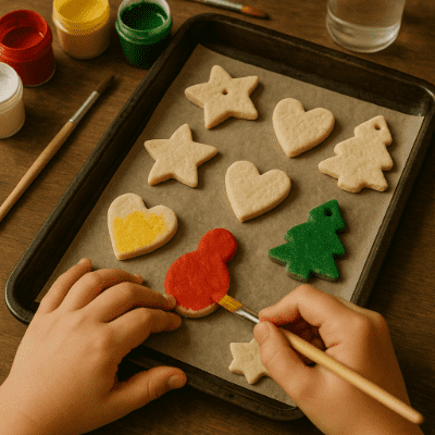 Vánoční ozdoby ze solného těsta malované dětmi