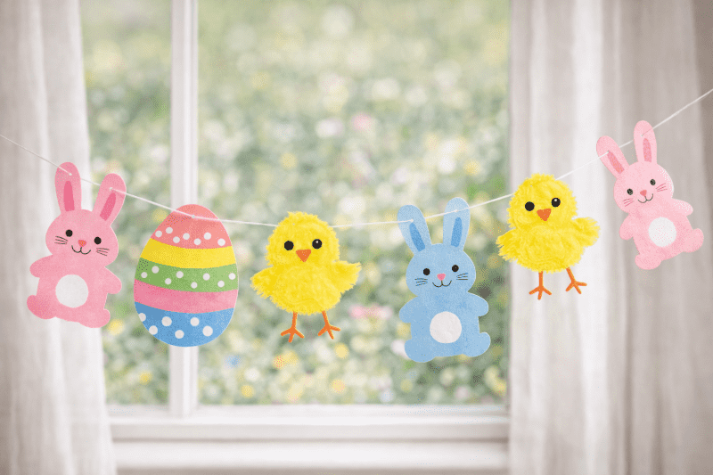 Velikonoční girlanda ze zajíčků, vajíček a kuřátek z papíru