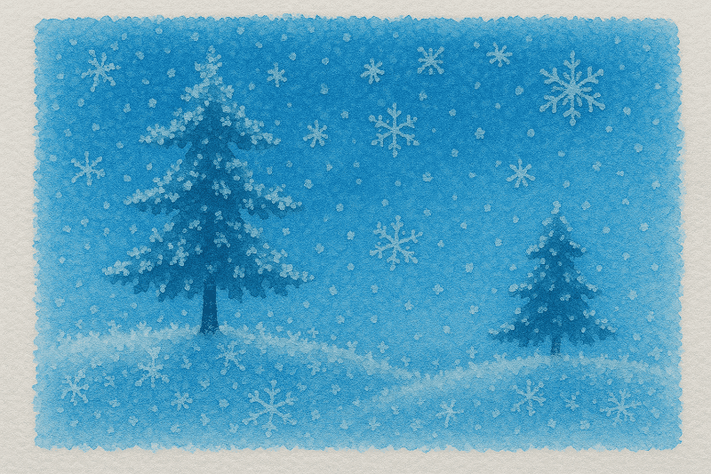 Hotový zimní obrázek vytvořený solí a vodovkami