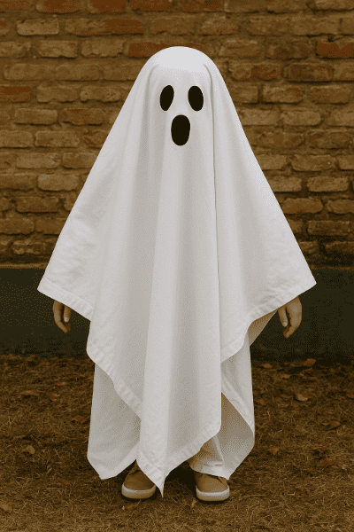 Dětský kostým ducha z prostěradla