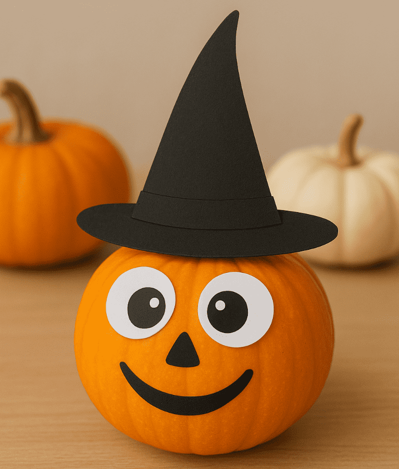 Dýňová dekorace bez vyřezávání s nalepenými doplňky