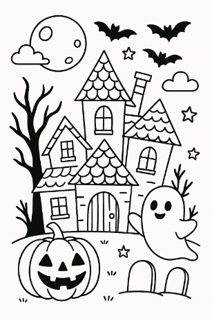 Jednoduché halloweenské omalovánky pro předškoláky