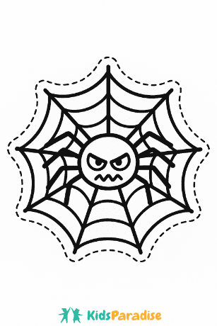 Pavouk v pavučině – černobílá halloweenská vystřihovánka pro děti