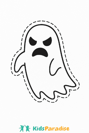 Strašidelný duch s naštvaným výrazem – vystřihovánka pro děti na Halloween